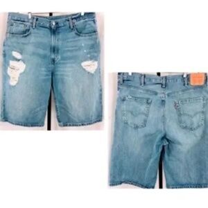 Levi's 569 Mens Shorts Loose Fit Straight Denim Distressed Light Wash Sz 38